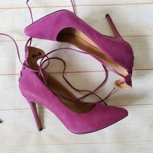 Nine West Ebba Leather Ankle Strap Pointy Toe Stiletto Heels Pumps Pink Size 8M